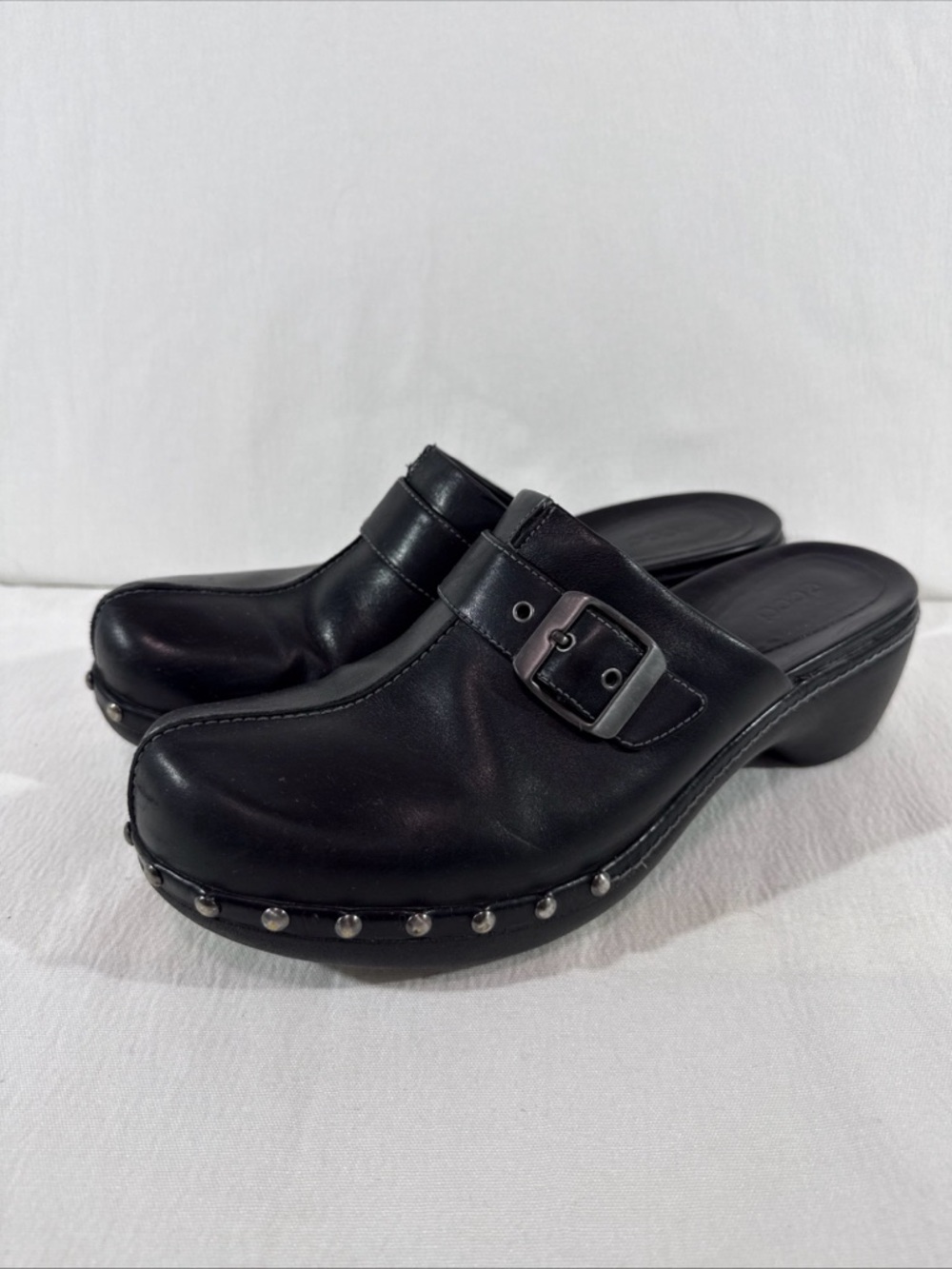 ECCO Clog Shoes - Womens 8.5 - Black Leather Studded Mule Slip On Grunge Rock
